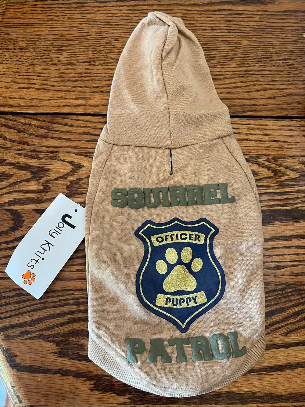 Squirrel Patrol Dog Hoodie - Tan - Officer Puppy Patch